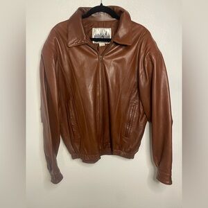 Vintage Urban Renewal Distressed Brown Leather Bomber Jacket - 90s Oversized Fit